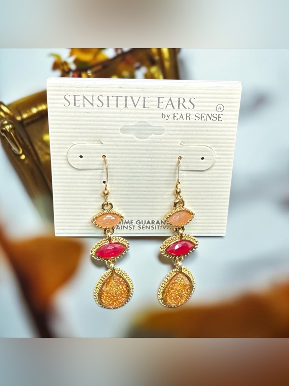 💛♥️Sensitive Ears by Ear Sense💛♥️Tiered Multi-Stone Dangle Earrings/NIP